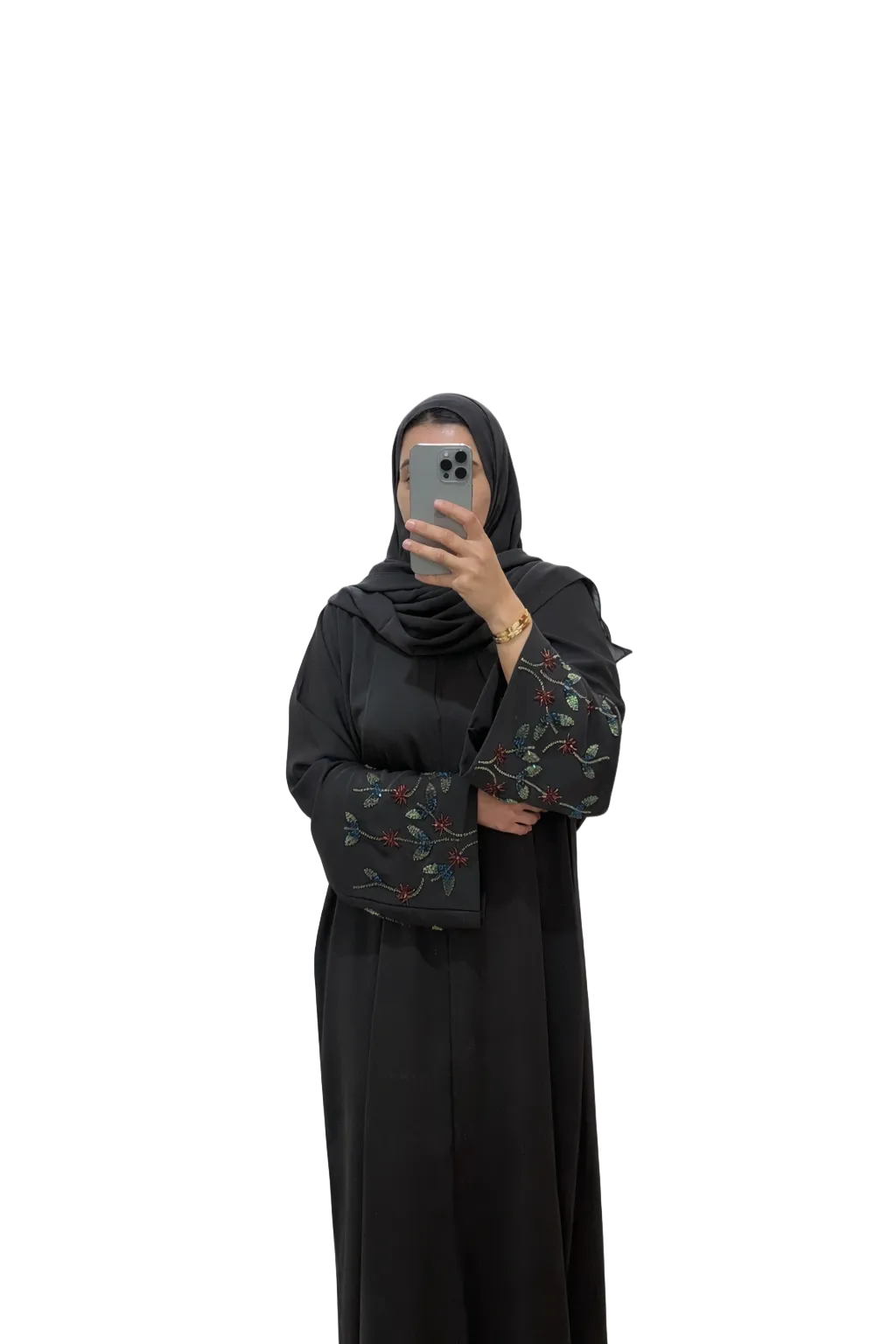 Abaya Zahra – Grey Red Embroidery