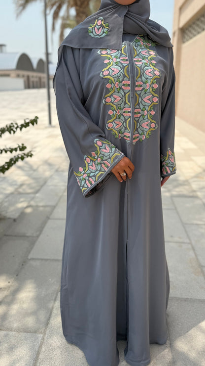 Abaya Sabria - Grey Blossom