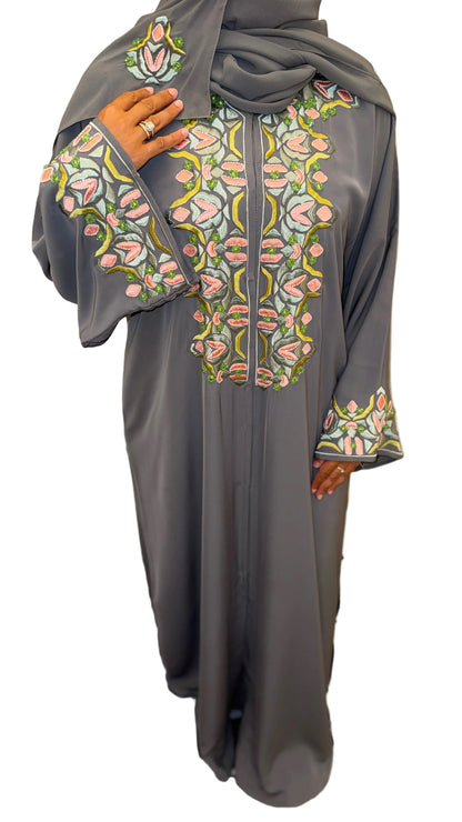 Abaya Sabria - Grey Blossom