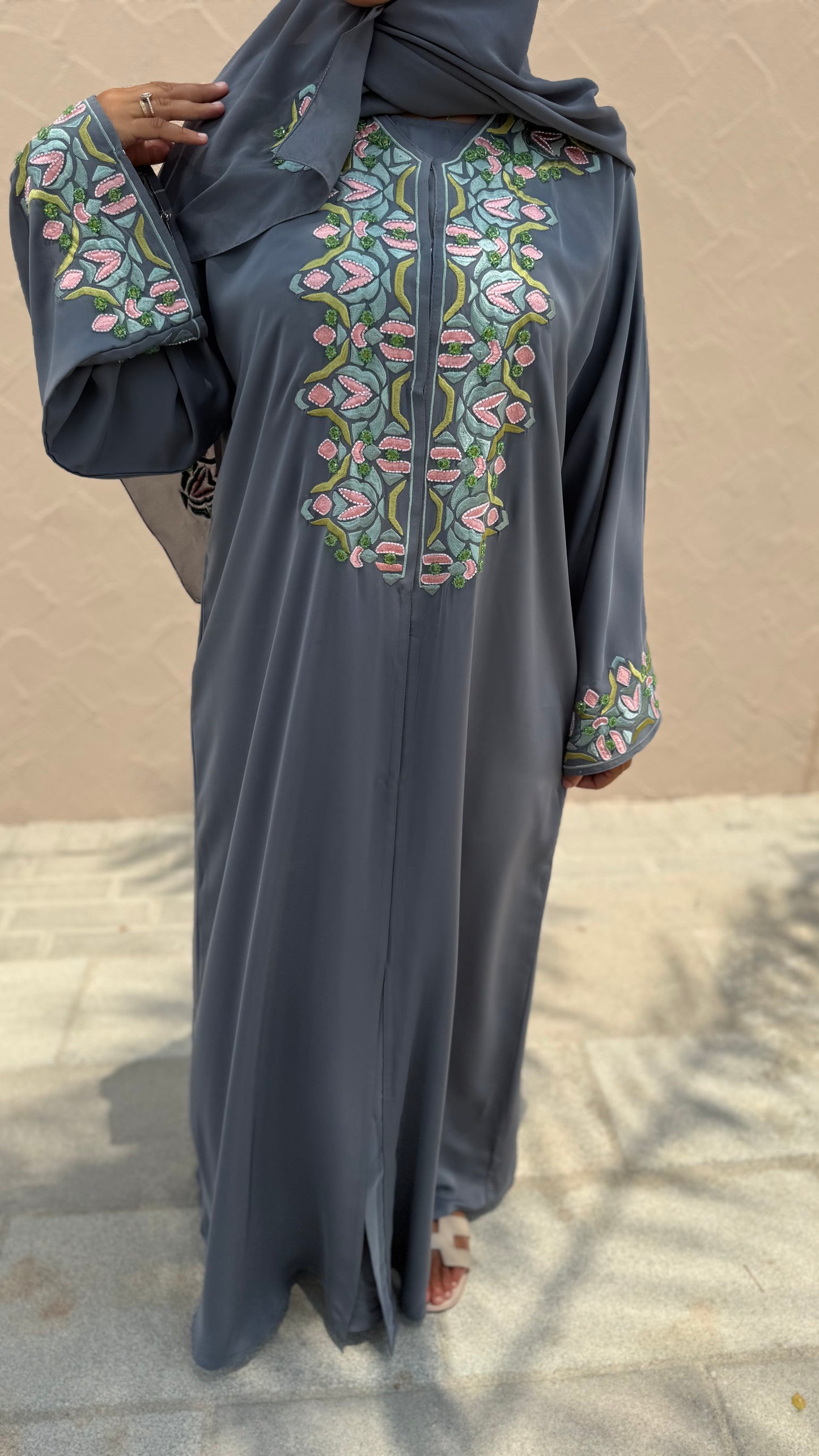 Abaya Sabria - Grey Blossom