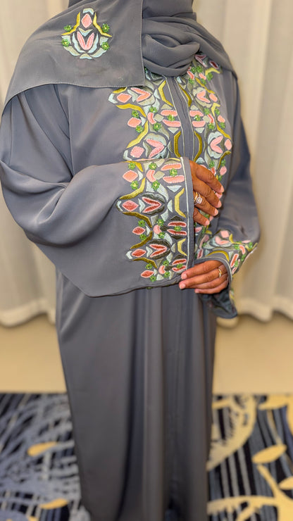 Abaya Sabria - Grey Blossom