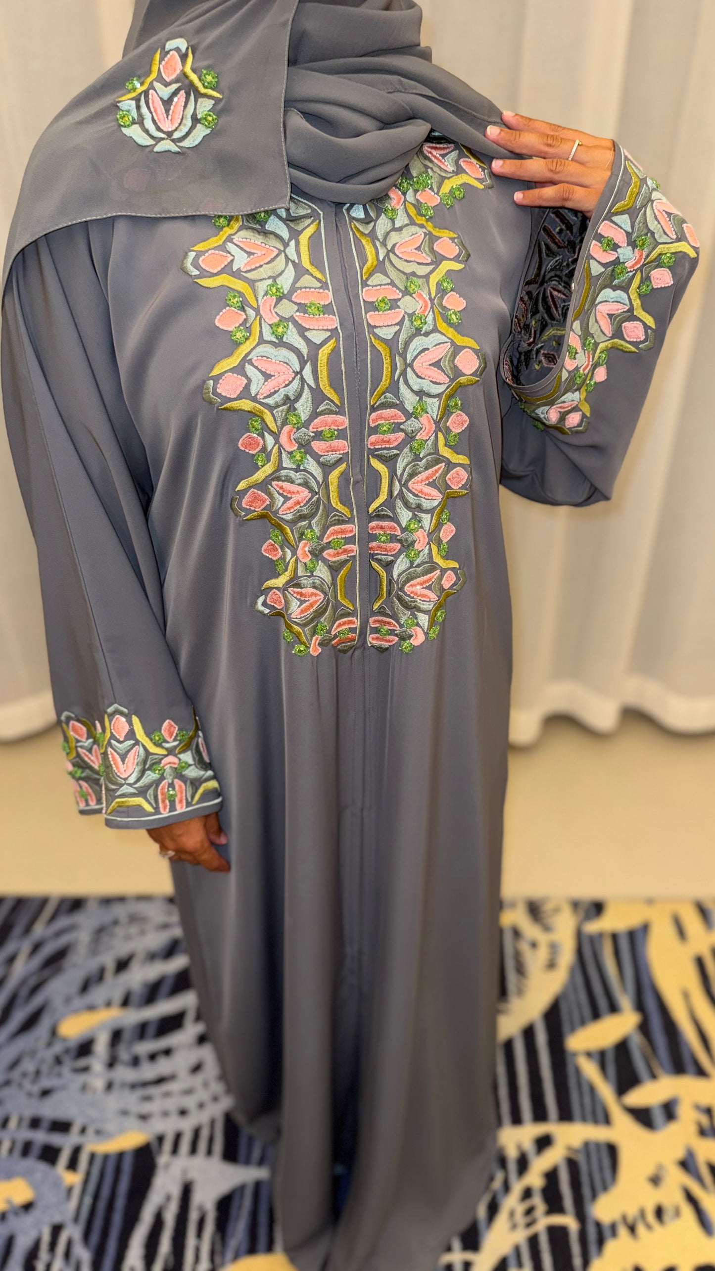 Abaya Sabria - Grey Blossom