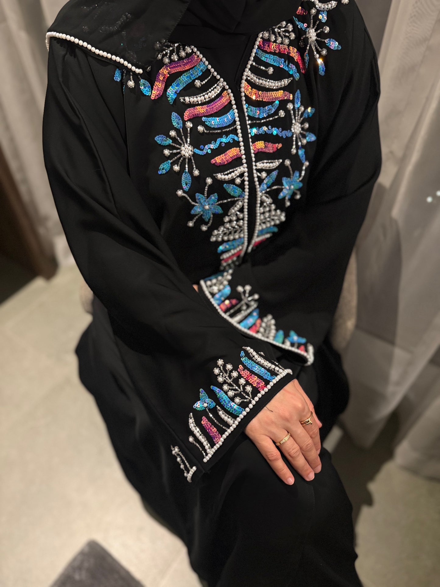 Abaya Amina – Turquoise Embroidery