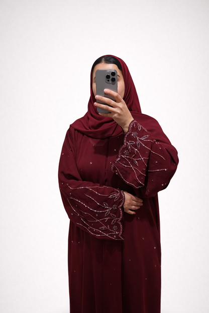 Abaya Samira – Burgundy Embroidery