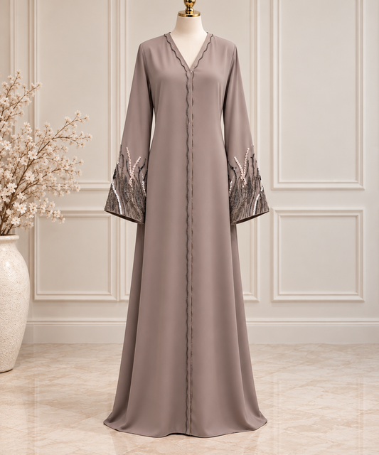Abaya Rachida - Taupe Shimmer           PRE-ORDER | Expected delivery: End of November