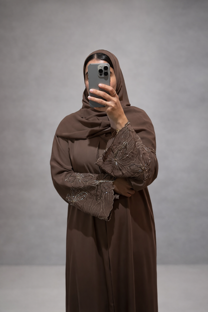 Abaya Amina – Mocha Embroidery