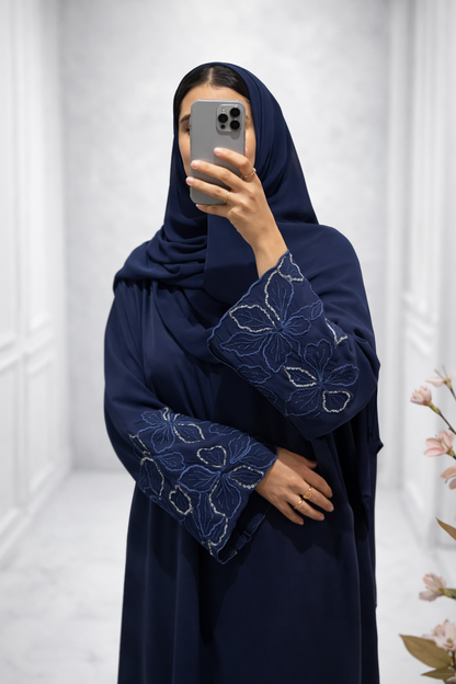 Abaya Lina – Navy Embroidery