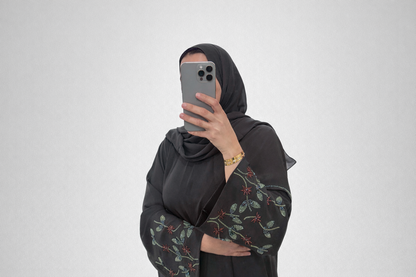 Abaya Zahra – Grey Red Embroidery