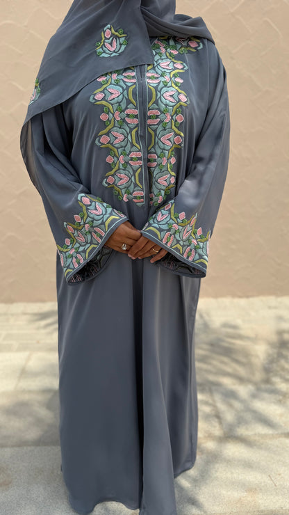 Abaya Sabria - Grey Blossom