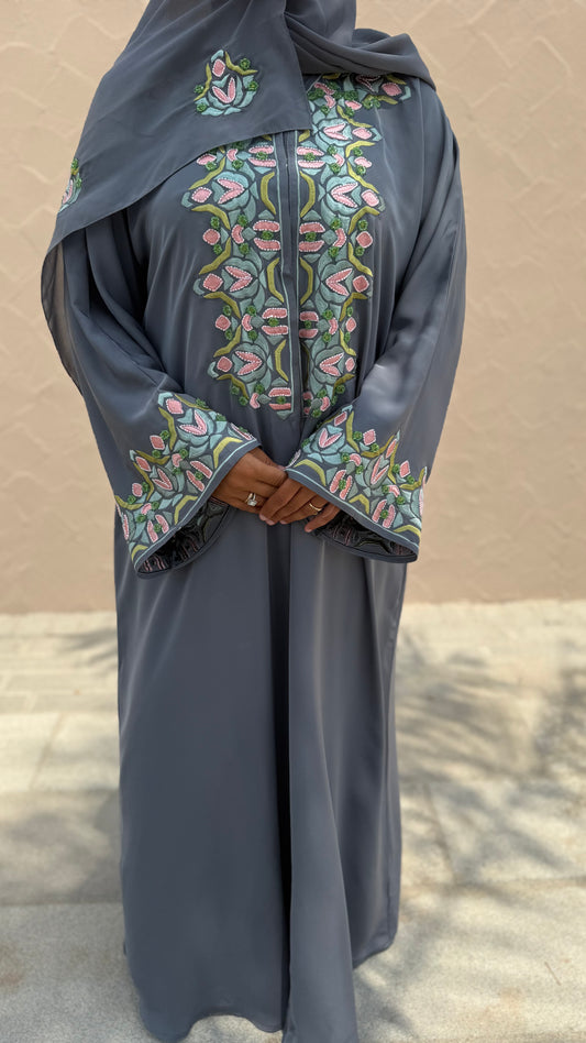 Abaya Sabria - Grey Blossom