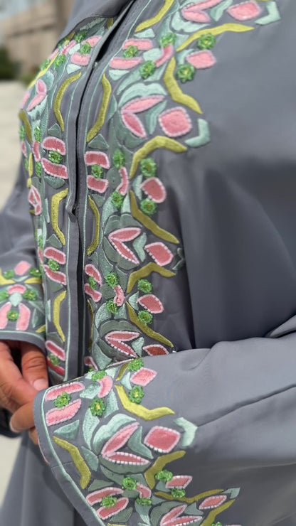 Abaya Sabria - Grey Blossom