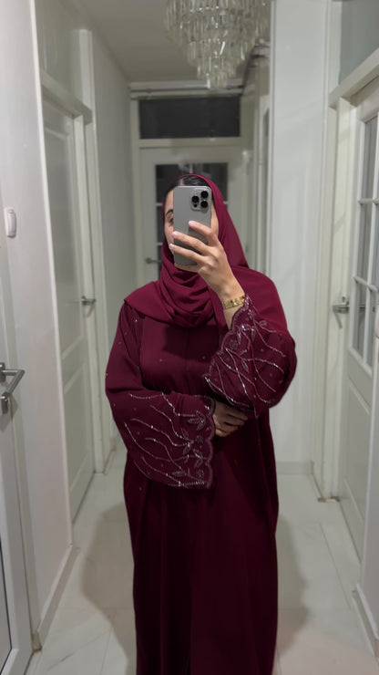 Abaya Samira – Burgundy Embroidery