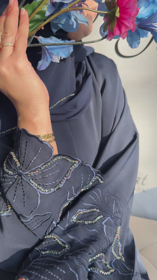 Abaya Lina – Navy Embroidery