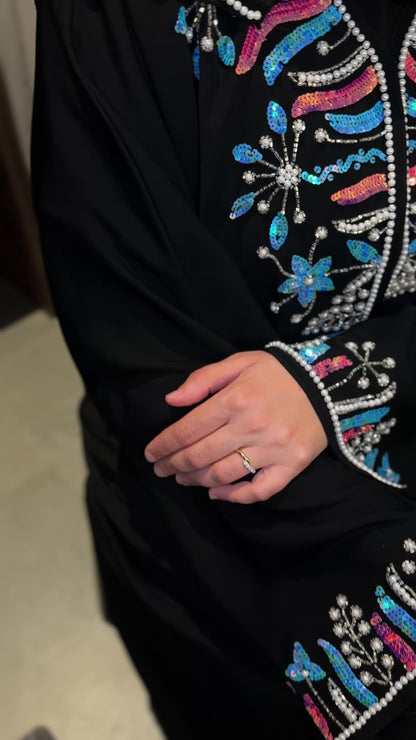 Abaya Amina – Turquoise Embroidery